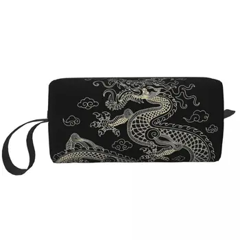 Gold Dragon грим чанта торбичка водоустойчив азиатски Китай козметична чанта пътуване тоалетна чанта организатор чанта за съхранение за жени
