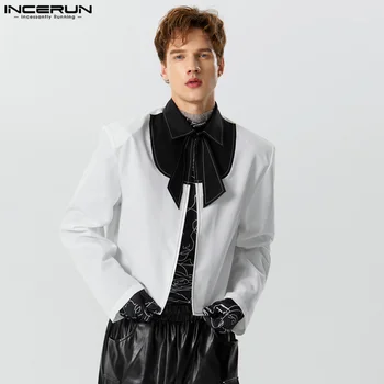 INCERUN върхове 2023 корейски стил нови мъже черно-бял контрастиращ дизайн костюм яке случайни гореща продажба мъжки дълъг ръкав нетактичност S-5XL