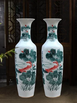 Jingdezhen Етаж ваза ръчно рисувани синьо и бяло излишък година след година керамични декорация хол нова къща