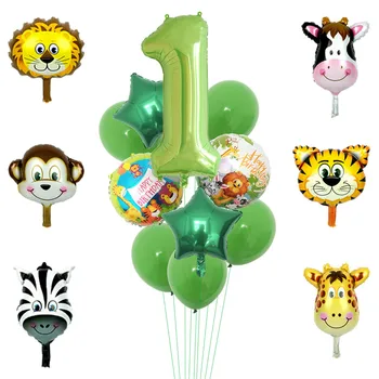 Jungle Animal Lion Zebra Cow Foil Balloons Birthday Party Decor Kids 1 2 3 4 5 6 7 8 years old Baby Shower Safari Party Supplies