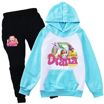 Kids Diana and Roma Show Hoodie Baby Girl Clothes Детски горен и долен комплект Момчета Карикатура Пуловер Качулки Панталони 2бр Костюми