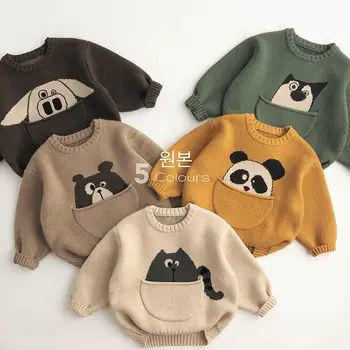 Korea Winter Autumn Boys Girls Cute Cartoon Warm Sweater Pullover Soft Korean Baby Tshirt Thicken Childrens Toddler Clothing Top