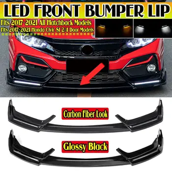 LED предна броня спойлер за устни сплитер дефлектор предпазител за устни автомобил за Honda Civic Si хечбек 2017-2021