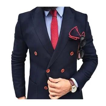 Man Suits Jacket Navy Bule Black Double Breasted Custom Made Blazer Официално офис бизнес яке за мъже Сватбени смокинги Wear