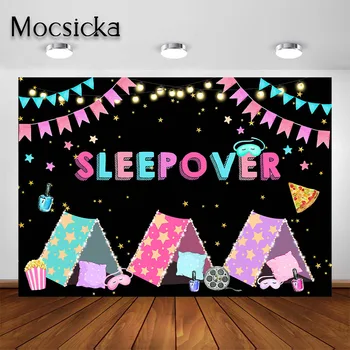 Mocsicka Sleepover Backdrop Girls Slumber Birthday Party Пижама Sleepover Pillow Fight Partie Декорация Фотосесия Фон