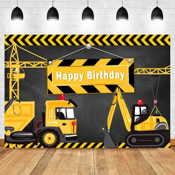 Mocsicka Честит рожден ден Строителство Тема Фон Жълт багер камиони Фонове Момчета Рожден ден Фотография Фон