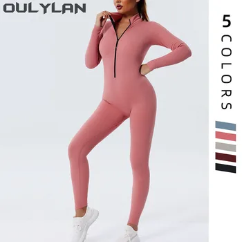 Oulylan тренировка цип едно парче йога комплект жени фитнес дрехи фитнес комплект дълъг ръкав спортно облекло спортни костюми всичко-в-едно боди