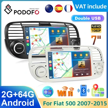 Podofo Android кола стерео радио плейър за Fiat 500 2007-2015 Android 2 + 64G безжичен Carplay Android авто GPS навигация RDS
