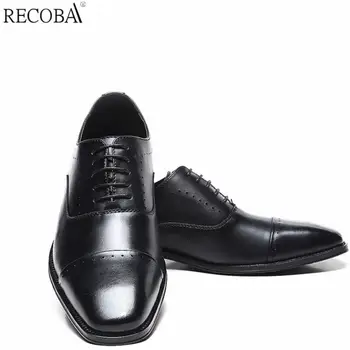RECOBA Ново Кожени мъжки ежедневни обувки офис обувки черни от естествена кожа елегантни мъжки модни сватбени обувки 6