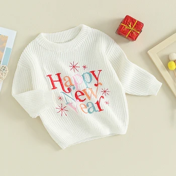 Suefunskry новородено бебе момиче момче трикотажни дълъг ръкав есен зима пуловер Нова година писмо печат хлабав пуловер случайни върховете