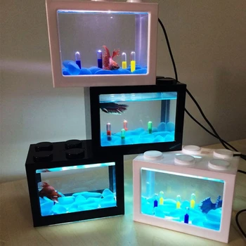 USB мини аквариум риба резервоар с LED лампа светлина Бета риба борба цилиндър