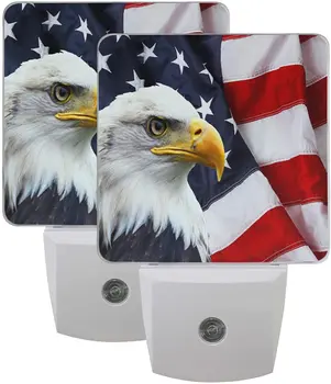 Vdsrup Американски флаг орел нощна светлина Комплект от 2 патриотични 4-ти юли Включете LED нощни лампи Memorial Day Auto Dusk-to-Dawn Sen