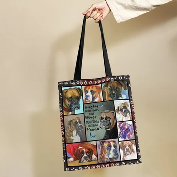 Yikeluo Жените Еко Tote Боксер Куче пазарска чанта Куче Lover Голям капацитет Открит пътуване рамо чанта чанта подарък случайни мъкна