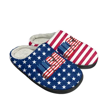Американски флаг САЩ синьо червено бяло звезда изкуство Начало памучни чехли мъжки дамски сандали плюшени ежедневни пазят топли обувки по поръчка чехъл