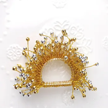 Безплатна доставка Златни сребърни перли мъниста салфетка пръстен 12бр нов дизайн
