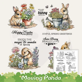 Великденски зайци Растителни цветя Ясни печати Пролет в Европа DIY скрапбукинг консумативи Силиконов печат за създаване на карти Албуми Занаятчийски декор