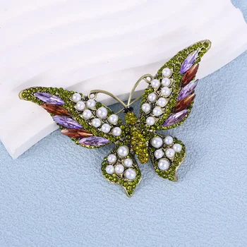 висок клас жени пеперуда брошка метална сплав перла кристал щифт унисекс дрехи корсаж животински насекоми аксесоари