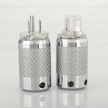 Висококачествена двойка въглеродни влакна родиево покритие DIY AC мощност електрически мъжки женски конектор IEC EU US Plug