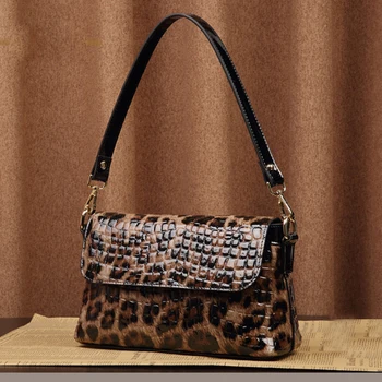 висококачествена истинска кожена чанта мода чанта за рамо Дамска чанта от естествена кожа Модна луксозна марка Чанти Leopard