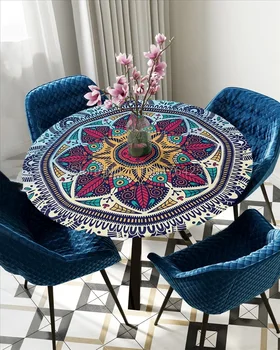 Геометрични цвете форма кръгла маса кърпа монтирани еластични ръбове плат полиестер таблица покритие водоустойчив маса кърпа подходящ 100