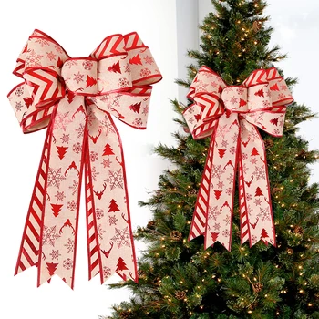 Големи коледни лъкове Коледно дърво висящи орнаменти DIY венец венец 54см бельо лък 2023 Коледна украса за дома Нова година