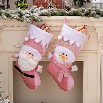 Големи коледни чорапи Коледна украса чорапи Детски подарък бонбони чанта Санта снежен човек-чорапи висящи коледно дърво украшение