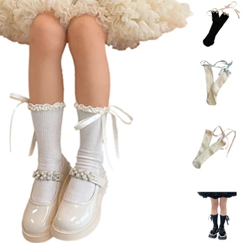 Големи момичета MidCalf чорапи момиче рокля чорапи Bowknot коляното високи чорапи детски аксесоар