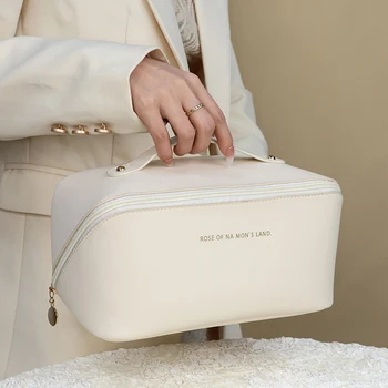 Голям капацитет козметични чанти за жени Луксозен PU чанта Козметичен организатор съхранение Tote пътуване закачалка мода грим торбичка нов