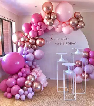 Горещ розов балон венец арка комплект 145Pcs розово злато балони за момиче рожден ден сватбено тържество балони декорации бебе душ