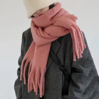 Дамски дълъг шал елегантен зимен шал дамски дебел кашмирен шал с пискюл подстригване модни топли стилни аксесоари