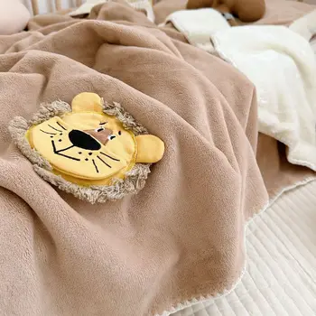 Дебела зима топло плюшено новородено одеяло унисекс лъв бродерия бебе дрямка покритие бебе одеяло за момчета момичета