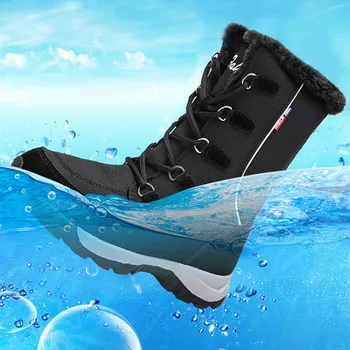 Дебела подметка памучни обувки Дамски анти-ски обувки дълга тръба плюс кадифе топло случайни дантела нагоре глезена маратонки открит сняг спортове