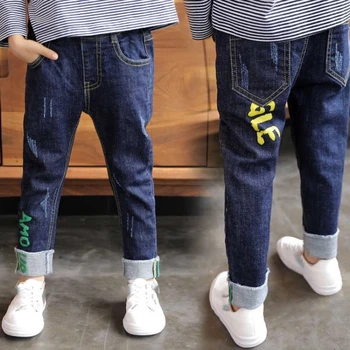 Детски дънки бебешки дрехи синьо реколта измити дънкови панталони момчета пролет есен високо качество панталони годни 110-150