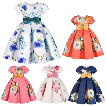 Детски рокли за момичета 2023 Нови летни флорални рокли за принцеси Деца Плътен цвят облекло Бебе сватбено парти Вестидос