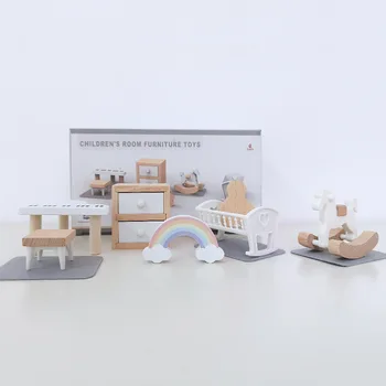Деца Мини INS вятър малки мебели кухня спалня игра къща комбинация симулация кукла къща орнаменти дървени играчки