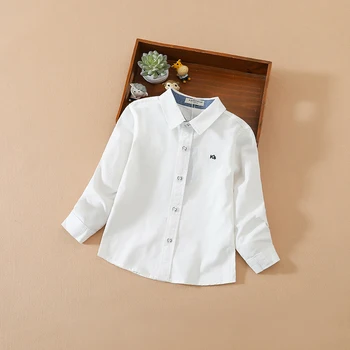 Деца момчета дълъг ръкав бяла тениска пролет есен изненадващ яка риза деца училище униформа памук облекло