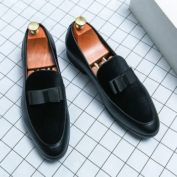 Дизайнерски нови мъжки обувки за банкетна рокля Папийонка мъжки бизнес кожени обувки мека подметка голям размер: 38-48 червени мъжки мокасини