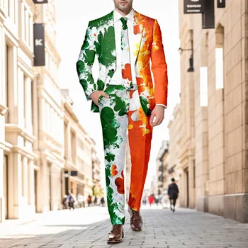 Елегантни мъжки костюми яке завой-надолу яка корейски тънък мъжки блейзър костюми карнавал Ирландия фестивал мъжки облекло плюс размер