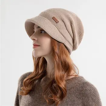 есен зима мека плюшена плетена шапка жени момиче топло удебелено руно облицовани шапки къса периферия случайни открит ветроупорен капак