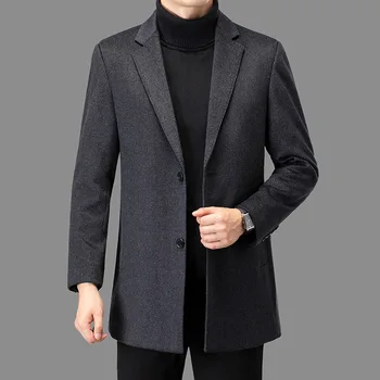 Есен и зима Нов костюм мъжки среден дължина средна възраст прост универсален мода палто палто