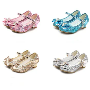 Есен момичета лък възел кристал декорация мека единствена принцеса обувки детска мода плитка уста удобни танцови обувки