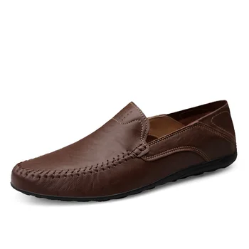 Естествена кожа мъжки ежедневни обувки луксозна марка дизайнер мъже мокасини мокасини дишаща приплъзване на мъжки обувки лодка плюс размер 37-47