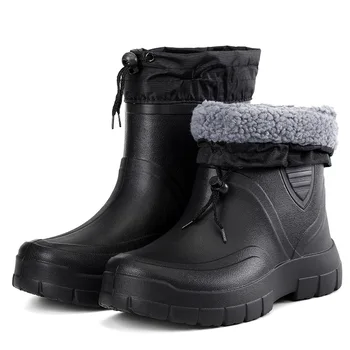 Зимни ветроупорни памучни ботуши за дъжд Мъжки топли леки ботуши за глезен Модни черни обувки за дъжд Мъжки водоустойчив работен ботуш 2023