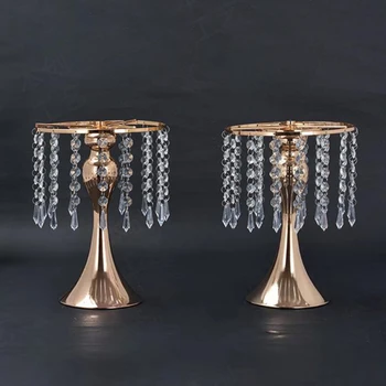 Златни кристални метални свещници Сватбен център Държач за чай за светлина Фенери Буркани със свещи Централен елемент за сватба