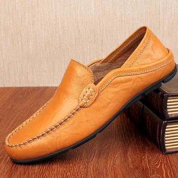 Кожени ежедневни обувки за мъже Шиене на мокасини Плитки мъжки апартаменти Дишаща спортна обувка Външна мода Голям размер Chaussure Hommes