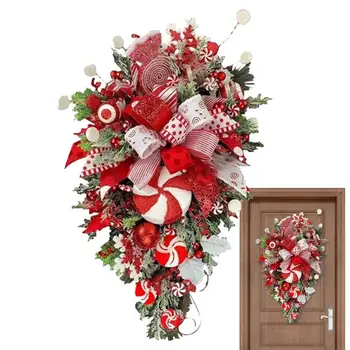 Коледен венец симулация цвете лоза пръстен бор конус орнаменти коледно дърво декорация венец врата прозорец подреждане