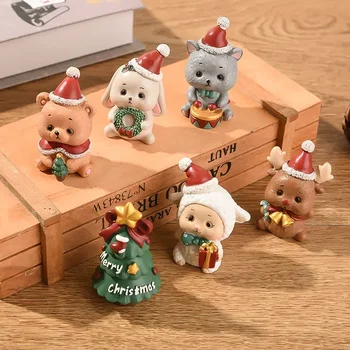 Коледна смола семейство малки животински орнаменти творчески декорация на дома мини коледно дърво старец коледен подарък
