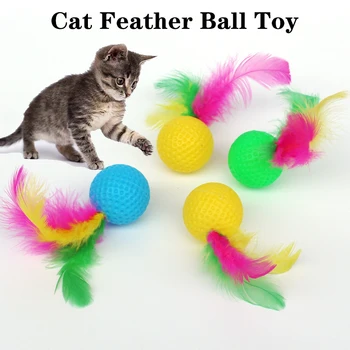 Комплект Котка Интерактивна Перо топка играчки Създаване на звук Голф топка играчка обучение коте дъвчете за котка аксесоари Juguetes Para Gatos