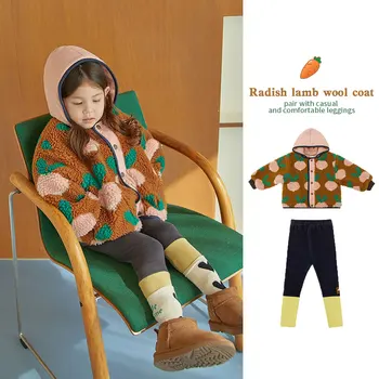 Корейски детски агнешки якета за 2023 г. PS New Winter Child Boys Girls Връхни дрехи Топло палто Клинове Детски коледни дрехи