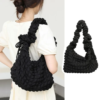 корейски стил нагънат crossbody чанти проста мода рамо чанти плътен цвят модерен чанта за момиче жени шнур чанти